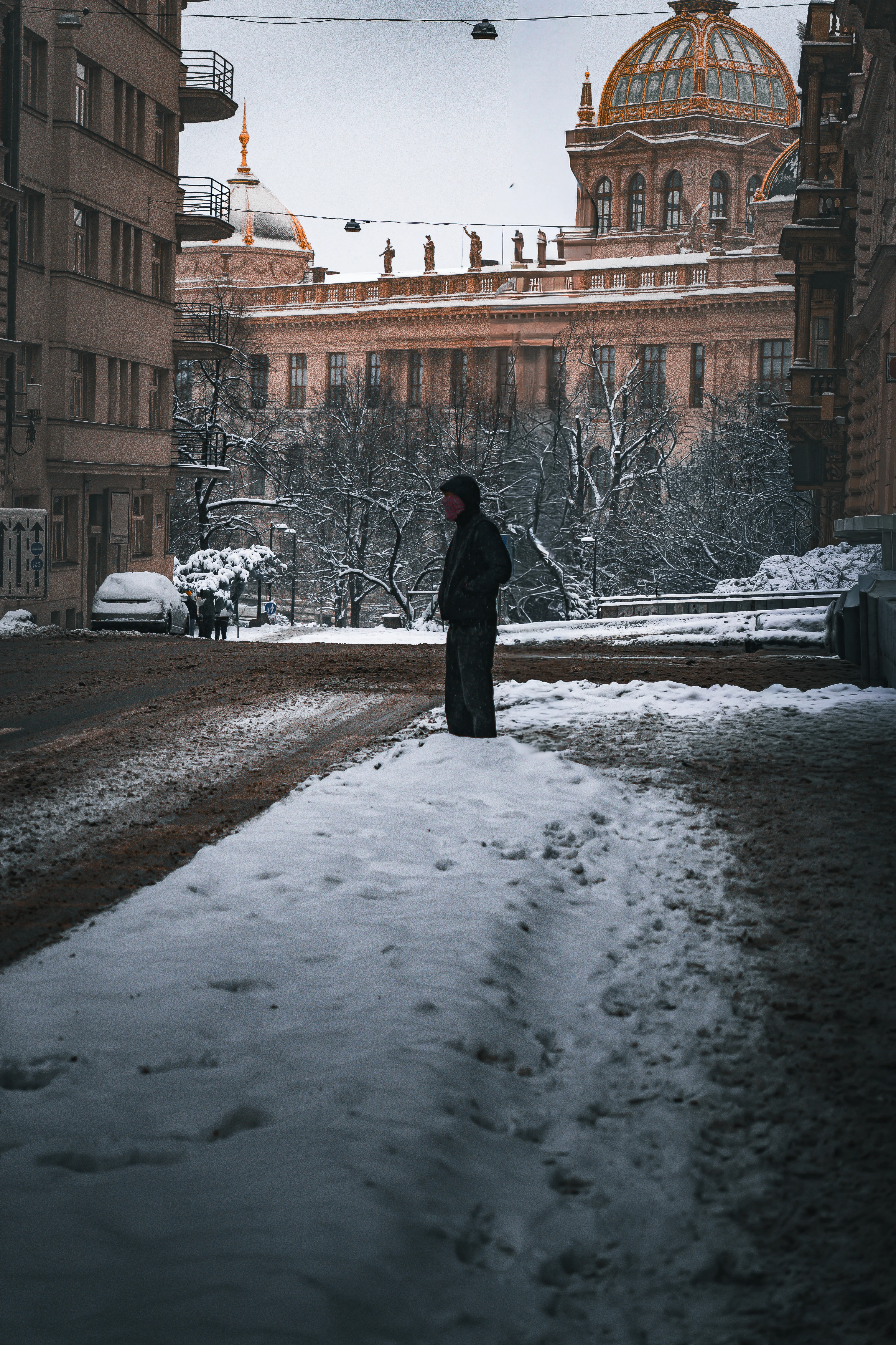 Snowy street, Prague